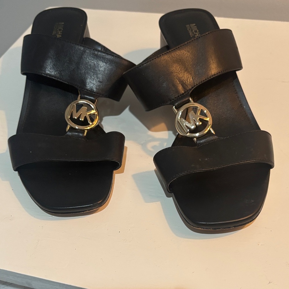 Michael Kors Black Sandals with Gold Logo